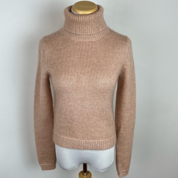 Intermix Wool Mohair blend nude tan turtleneck sweater, size small - Picture 2 of 4